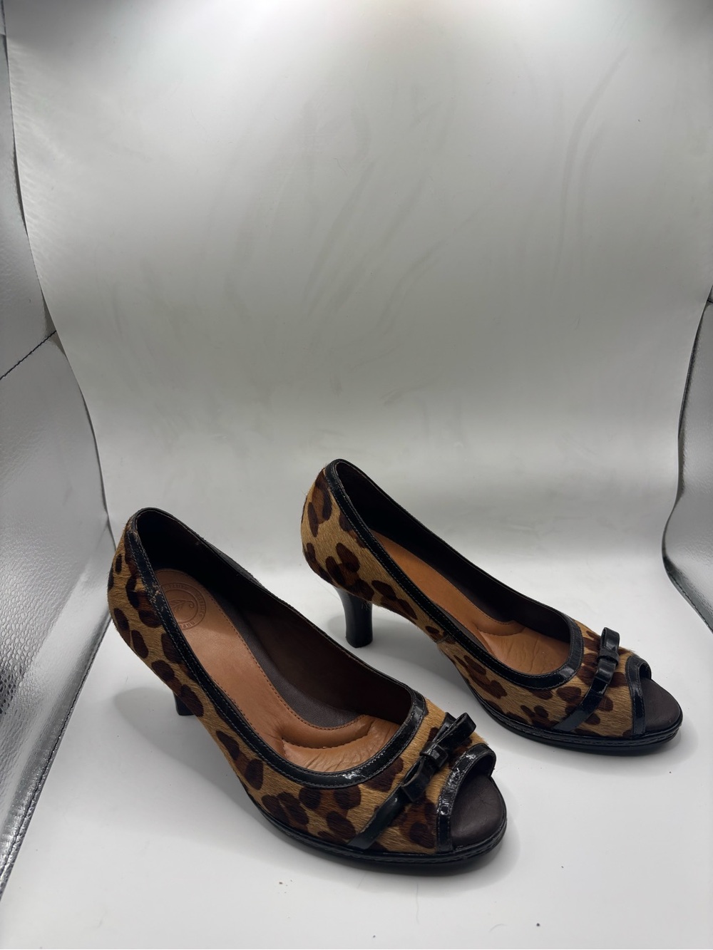 Women's Leopard Print Peep-Toe Heels